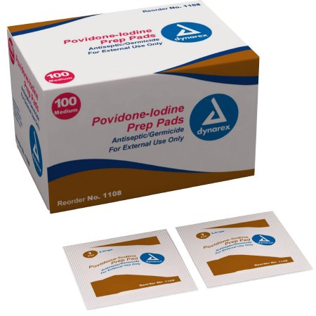 Dynarex PVP Prep Pad Dynarex® 10% Strength Povidone-Iodine Individual Packet Medium NonSterile