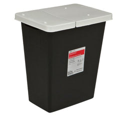 Cardinal RCRA Waste Container SharpSafety™ 17-3/4 H X 11 D X 15-1/2 W Inch 8 Gallon Black Base / White Lid Vertical Entry Gasketed Hinged Lid - M-634316-4682 - Case of 10