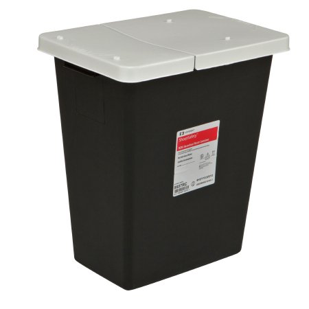 Cardinal RCRA Waste Container SharpSafety™ 17-3/4 H X 11 D X 15-1/2 W Inch 8 Gallon Black Base / White Lid Vertical Entry Gasketed Hinged Lid - M-634316-3459 - Each