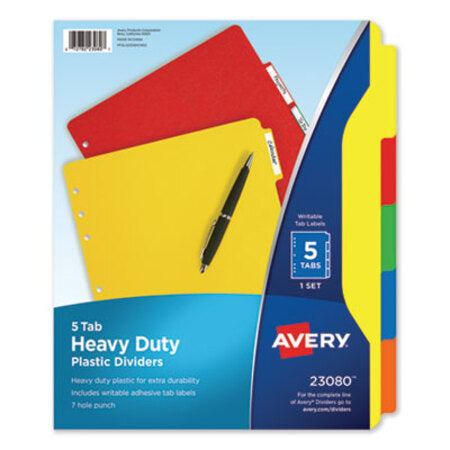 Avery® Heavy-Duty Plastic Dividers with Multicolor Tabs and White Labels , 5-Tab, 11 x 8.5, Assorted, 1 Set