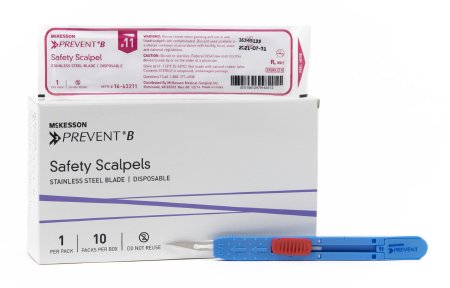 Safety Scalpel McKesson Prevent® B No. 11 Stainless Steel / Plastic Sensory Grip Handle Sterile Disposable - M-634757-1569 - Pack of 1