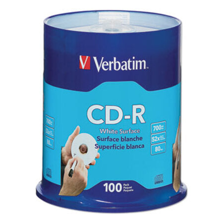 Verbatim® CD-R Discs, 700MB/80min, 52x, Spindle, White, 100/Pack