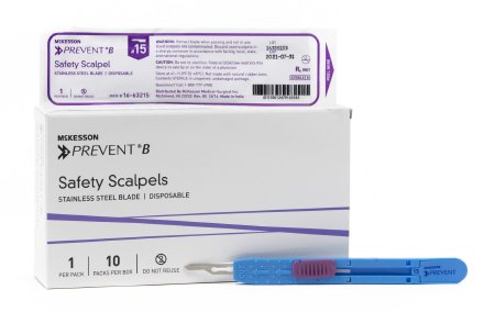 Safety Scalpel McKesson Prevent® B No. 15 Stainless Steel / Plastic Sensory Grip Handle Sterile Disposable - M-635560-2669 - Case of 200