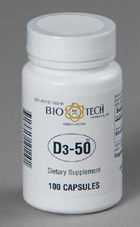 Bio Tech Pharmacal Vitamin Supplement Bio Tech™ Vitamin D3 50000 IU Strength Capsule 100 per Bottle