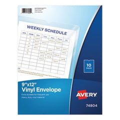 Avery® Top-Load Clear Vinyl Envelopes w/Thumb Notch, 9%XE2%X80? x 12%XE2%X80?, Clear, 10/Pack