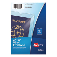 Avery® Top-Load Clear Vinyl Envelopes w/Thumb Notch, 4 x 6, Clear, 10/Pack