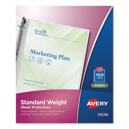 Avery® Top-Load Sheet Protector, Standard, Letter, Semi-Clear, 100/Box