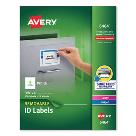 Avery® Removable Multi-Use Labels, Inkjet/Laser Printers, 3.33 x 4, White, 6/Sheet, 25 Sheets/Pack