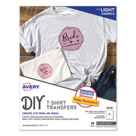 Avery® Fabric Transfers, 8.5 x 11, White, 18/Pack