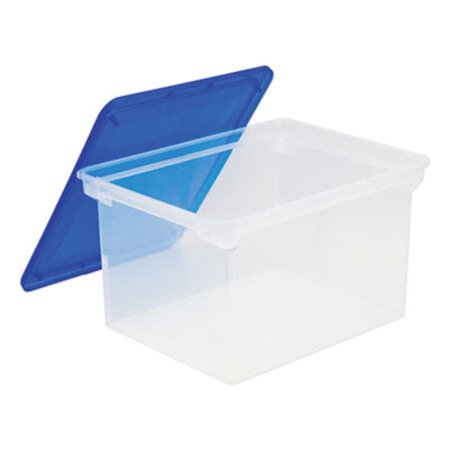 Storex Plastic File Tote, Letter/Legal Files, 18.5" x 14.25" x 10.88", Clear/Blue