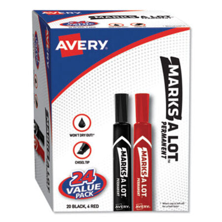 Avery® MARKS A LOT Large Desk-Style Permanent Marker Value Pack, Broad Chisel Tip, Assorted Colors, 24/Set