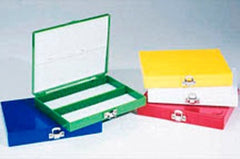 Fisher Scientific Slide Storage Box Fisherbrand® Blue, 100 Slide Capacity, Hinged Lid
