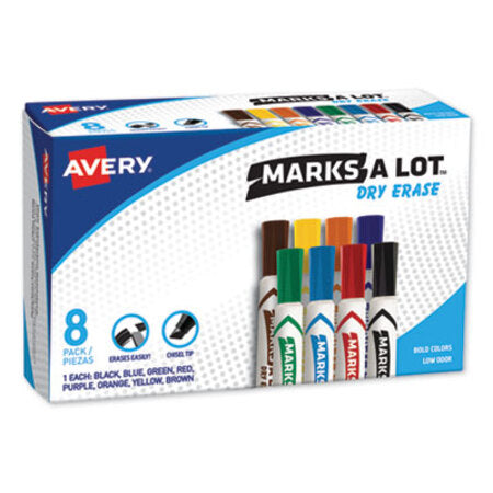 Avery® MARKS A LOT Desk-Style Dry Erase Marker, Broad Chisel Tip, Assorted Colors, 8/Set