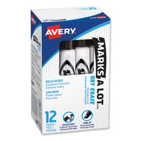 Avery® MARKS A LOT Desk-Style Dry Erase Marker, Broad Chisel Tip, Black, Dozen