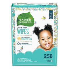 Seventh Generation® Free and Clear Baby Wipes, Refill, Unscented, White, 256/Pack