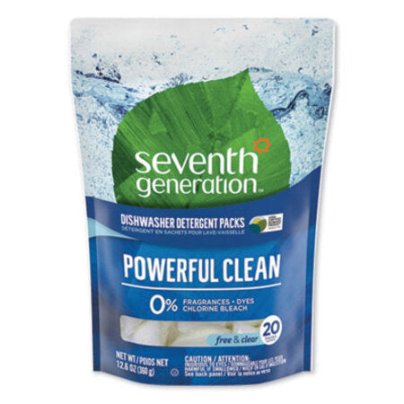 Seventh Generation® Natural Dishwasher Detergent Concentrated Packs, Free and Clear, 20 Packets/Pack