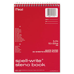 Mead® Spell-Write Wirebound Steno Book, Gregg Rule, 6 x 9, White, 80 Sheets