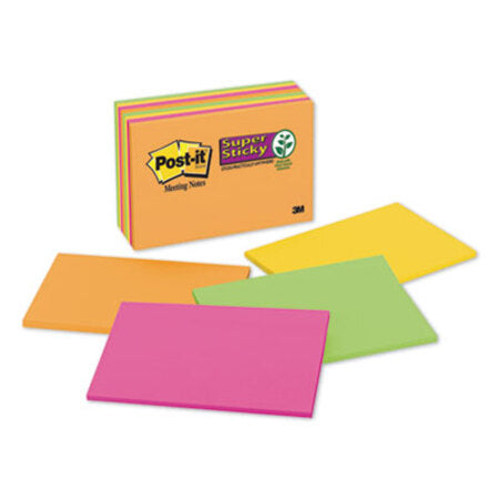 Post-it® Notes Super Sticky Meeting Notes in Rio de Janeiro Colors, 6 x 4, 45-Sheet, 8/Pack