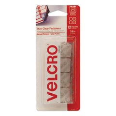 Velcro® Brand Sticky-Back Fasteners, Removable Adhesive, 0.88" x 0.88", Clear, 12/Pack