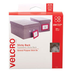 Velcro® Brand Sticky-Back Fasteners, Removable Adhesive, 0.75" dia, White, 200/Box