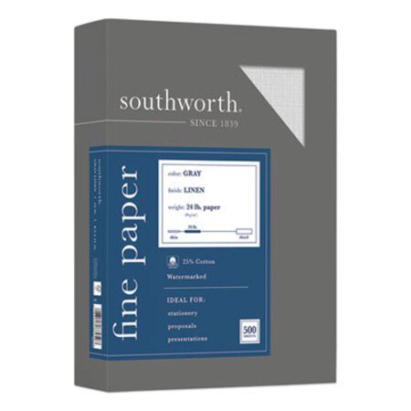 Southworth® 25% Cotton Linen Business Paper, 24 lb, 8.5 x 11, Gray, 500/Ream