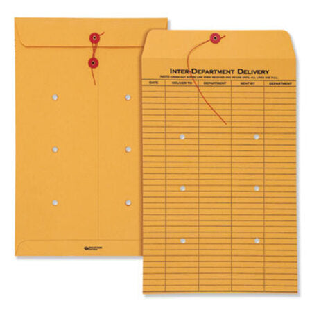 Quality Park™ Brown Kraft String and Button Interoffice Envelope, #98, One-Sided Five-Column Format, 10 x 15, Brown Kraft, 100/Carton
