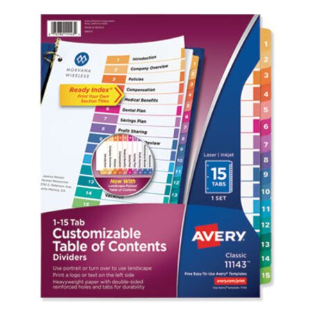 Avery® Customizable TOC Ready Index Multicolor Dividers, 15-Tab, Letter