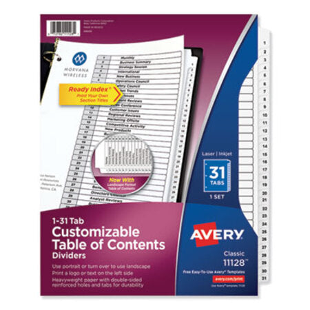 Avery® Customizable TOC Ready Index Black and White Dividers, 31-Tab, Letter