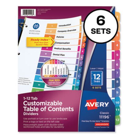 Avery® Customizable TOC Ready Index Multicolor Dividers, 12-Tab, Letter, 6 Sets
