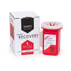 Sharps Compliance Mailback Sharps Container Sharps Recovery System™ 4-1/2 L X 4-1/2 W X 7 H Inch 1 Quart Red Base / Translucent Lid Vertical Entry Snap On Lid - M-639110-4586 - Case of 12