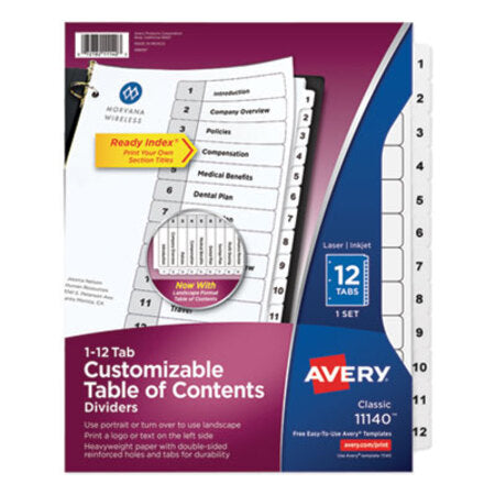 Avery® Customizable TOC Ready Index Black and White Dividers, 12-Tab, Letter