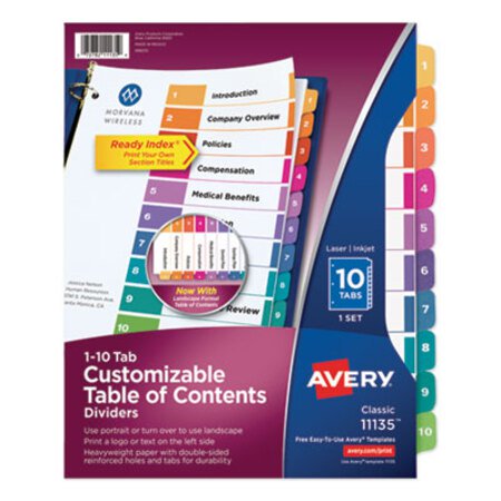 Avery® Customizable TOC Ready Index Multicolor Dividers, 10-Tab, Letter