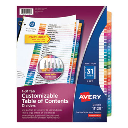 Avery® Customizable TOC Ready Index Multicolor Dividers, 31-Tab, Letter