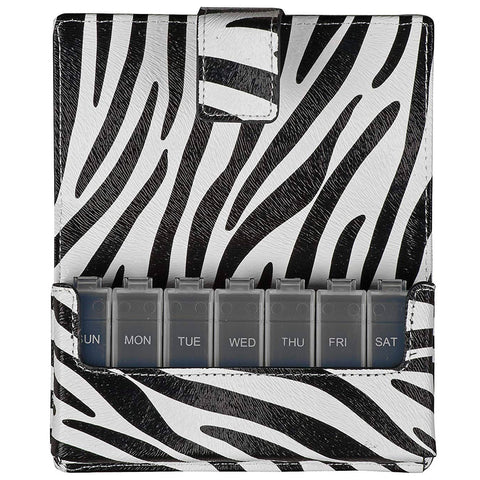 HealthSmart Fashion Travel Pill Case 7 Day Pill Planner Organizer, Zebra AM-640-8224-0002