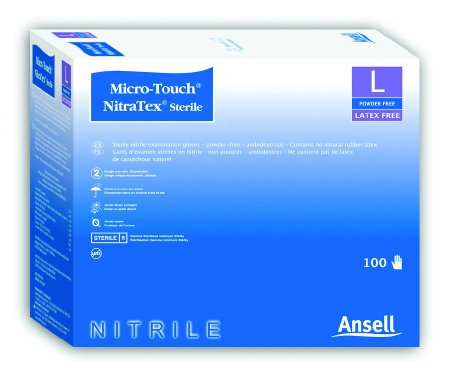 Ansell Exam Glove Micro-Touch® Large Sterile Pair Nitrile Extended Cuff Length Textured Fingertips Blue Chemo Tested - M-640517-1774 - Case of 4