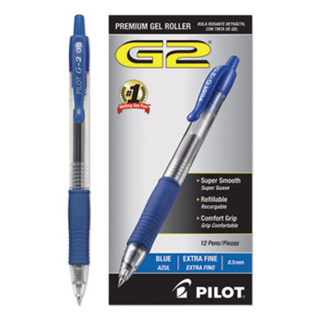 Pilot® G2 Premium Retractable Gel Pen, 0.5 mm, Blue Ink, Smoke Barrel, Dozen