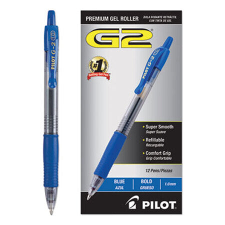 Pilot® G2 Premium Retractable Gel Pen, 1 mm, Blue Ink, Smoke Barrel, Dozen