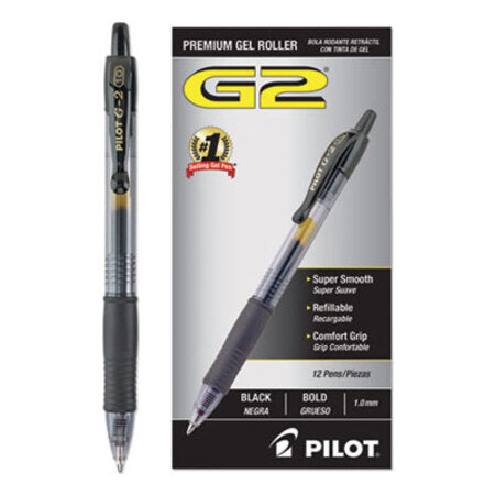 Pilot® G2 Premium Retractable Gel Pen, Bold 1 mm, Black Ink, Smoke Barrel, Dozen