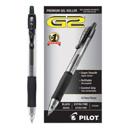 Pilot® G2 Premium Retractable Gel Pen, 0.5 mm, Black Ink, Smoke Barrel, Dozen