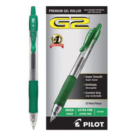 Pilot® G2 Premium Retractable Gel Pen, 0.5 mm, Green Ink, Smoke Barrel, Dozen