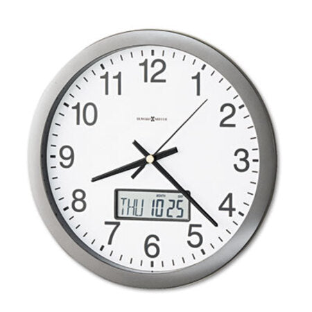 Howard Miller® Chronicle Wall Clock with LCD Inset, 14" Overall Diameter, Gray Case, 1 AA (sold separately)