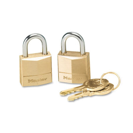 Master Lock® Three-Pin Brass Tumbler Locks, 3/4" Wide, 2 Locks and 2 Keys, 2/Pack