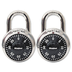 Master Lock® Combination Lock, Stainless Steel, 1 7/8" Wide, Black Dial, 2/Pack