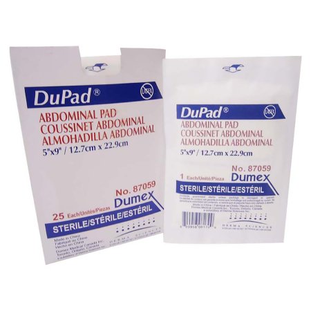 Derma Sciences Abdominal Pad DuPad® Cellulose 1-Ply 5 X 9 Inch Rectangle Sterile