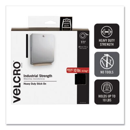 Velcro® Brand Industrial-Strength Heavy-Duty Fasteners with Dispenser Box, 2" x 15 ft, Black