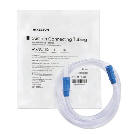 Suction Connector Tubing McKesson 6 Foot Length 0.188 Inch ID Sterile Female / Male Connector Clear Ribbed OT Surface PVC