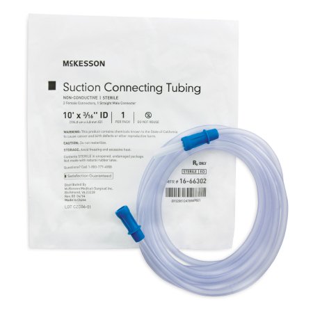 Suction Connector Tubing McKesson 10 Foot Length 0.188 Inch ID Sterile Female / Male Connector Clear Ribbed OT Surface PVC