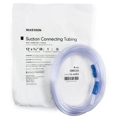 Suction Connector Tubing McKesson 12 Foot Length 0.188 Inch ID Sterile Female / Male Connector Clear Ribbed OT Surface PVC