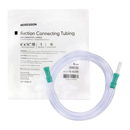 Suction Connector Tubing McKesson 6 Foot Length 0.25 Inch ID Sterile Female / Male Connector Clear Ribbed OT Surface PVC