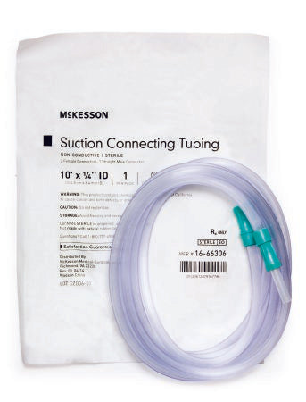 Suction Connector Tubing McKesson 10 Foot Length 0.25 Inch ID Sterile Female / Male Connector Clear Ribbed OT Surface PVC